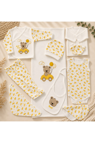 Petino Erkek Bebek Hastane Çıkışı 10’lu Set Arabalı Ayıcık Nakışlı