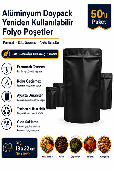 DOYPACK Aluminum Reusable Foil Packaging – 50-Pack Doypack, Odor-Proof, (Zipl...