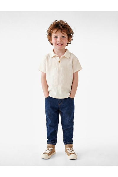 Koton Cotton Buttoned Short Sleeve Polo Collar Muslin Shirt