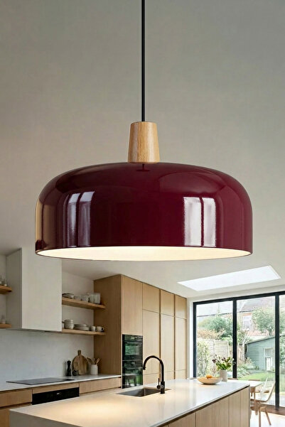 Marrien Marella Modern Ahşap Detaylı Bordo Metal Sarkıt (30 cm) Yemek Masası ...