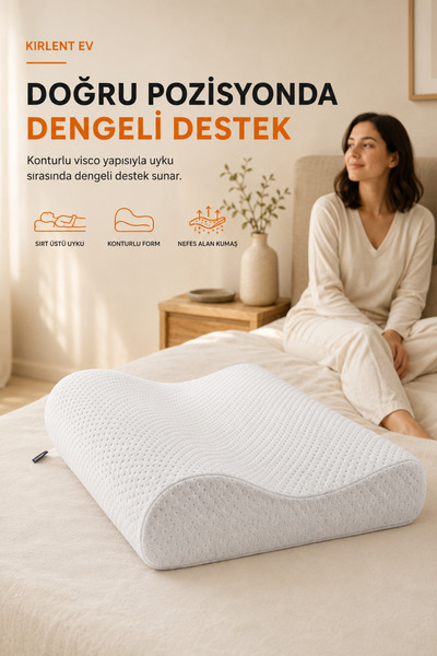 KIRLENT EV Ortopedik Visco Yastık XL 37x57cm Boyun Fıtığı Boyun Düzleşmesi Bo...