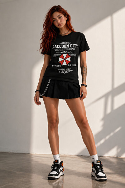 remonz Resident Evil Raccoon City T-Virus Baskılı Unisex Regular Siyah Tişört...