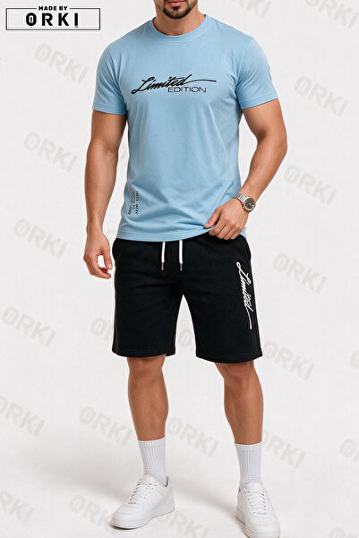 EFFRENATU Limited Edition Printed Cotton Fabric Men's Light Blue T-Shirt-Blac...