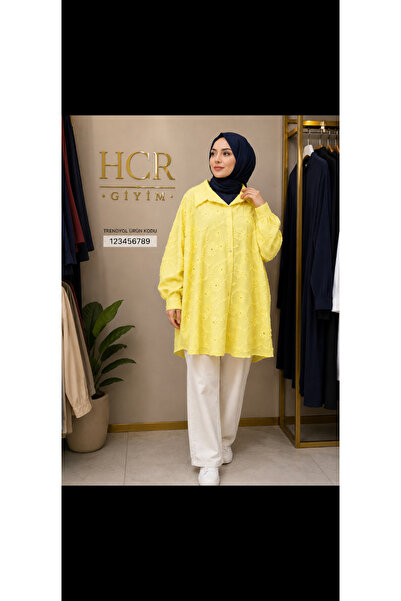 HCR GİYİM Çiçek İşlemeli Büyük Beden Tunik Gömlek