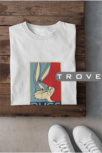 TROVE Unisex Žene Muškarci Bugs Bunny Mrkva Crno Beli Dizajn Štampano 100% Pa...