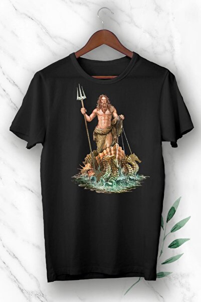 perseusshopping Crna mitološka majica Boga mora Posejdon Štampano unisex