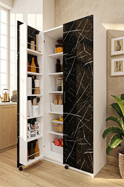 asratrend Lüks 2 Kapılı Çok Amaçlı Kiler Dolabı %100 MDF Erzak Organizer Mutf...