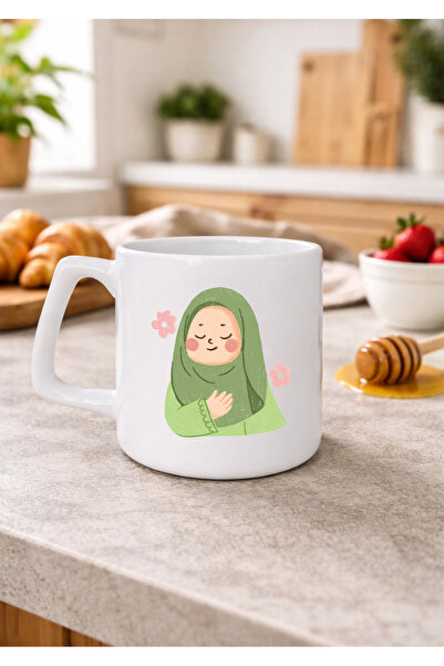 Eylül Design كوب قهوة فاخر بتصميم بسيط مطبوع عليه فتاة ترتدي حجابًا سعة 250 مل