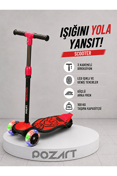 chanky SCOOTER Işıklı Teker Geniş Taban ve Fren 3 ile 7 Yaş Arası Uygun 3 Kad...