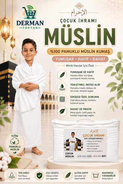 Yasir çocuk müslin ihram muslin çocuk ihram pamuk ihram Müslim Müslüm %100 pa...