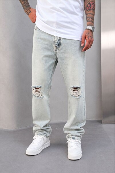 BPM Pantaloni Baggy Diz cu fantă Ice Denim