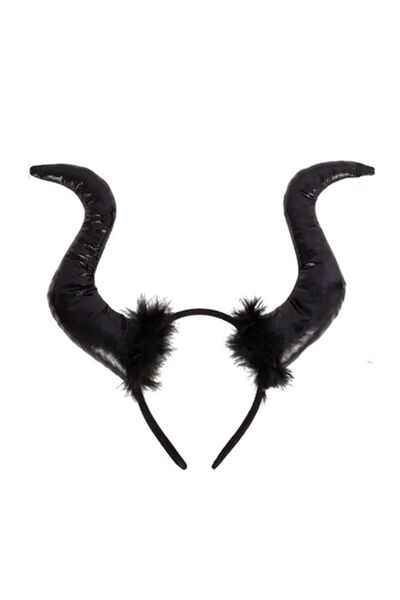 partidolu Halloween Malefiz Tacı Boynuzu Maleficent Taç Boynuzlu Siyah Renk 2...