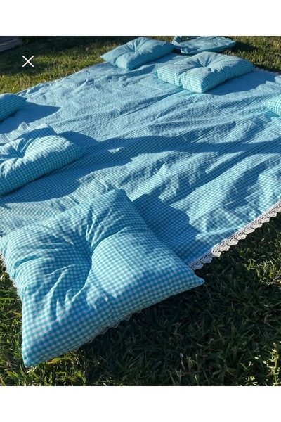 GÖKDAĞ BEDDING Bebe Mavi Potikare Piknik Seti 6 Kişilik Minderli Piknik Ortüs...