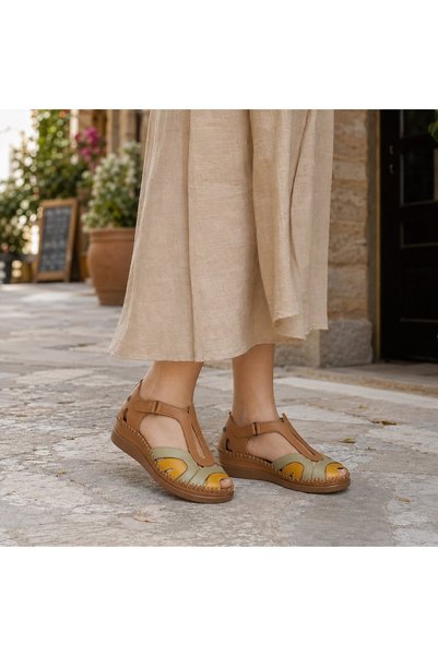Forelli Sally-G Women's Leather Sandals Brown-Green