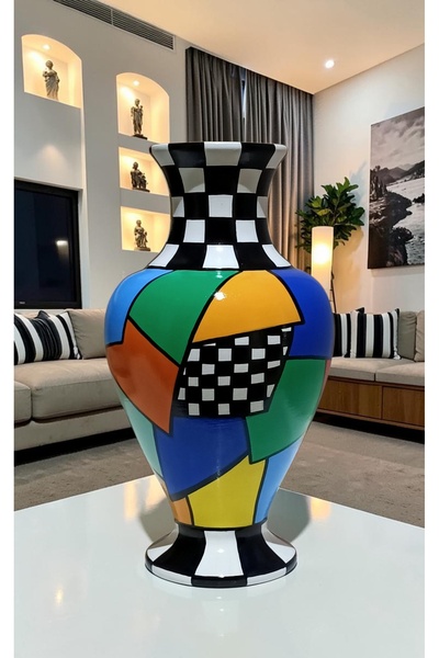 VERA HOME DECOR كولاريس، سيراميك مزخرف ملون مرسوم يدويًا، بنمط مربعات 25 سم. ...