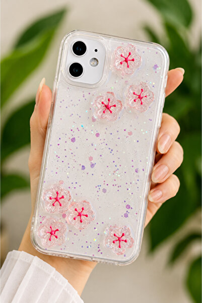 Go Aksesuar Iphone 11 Uyumlu EPOKSİLİ Sakura Tasarımlı Oyuncaklı Esnek Siliko...