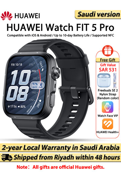 Huawei ساعة ذكية WATCH FIT 5 Pro، شاشة كاملة مقاس 1.92 بوصة، دراسة المخاطر، ت...