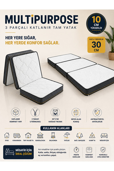 Zishome Zish Home Multipurpose Tek Kişilik 10 cm Katlanır Sünger Yatak - Yer,...