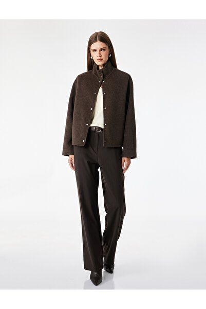 Koton High Waist Pocket Detailed Striped Wide Leg Fabric Trousers