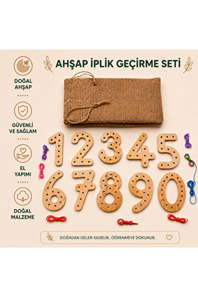 Montessori Gemisi Montessori Stringing Numbers Set |   Wooden Rope Threading ...