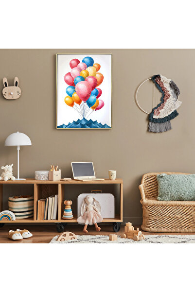 MallDeco Tablou Canvas Baloane Colorate, cu Decor Acrilic Reliefat si rama PS