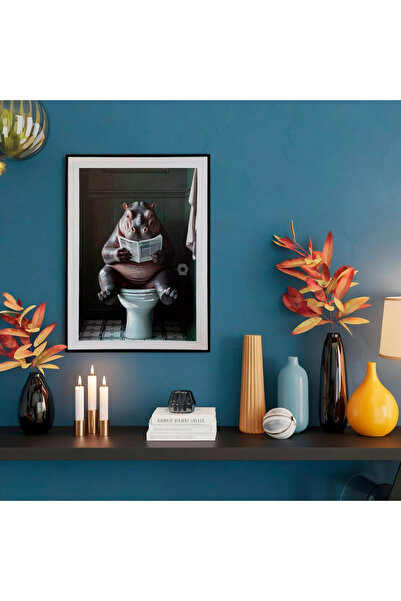 MallDeco Tablou Canvas Modern Hipopotam Amuzant pentru Baie, Pictat Manual, c...