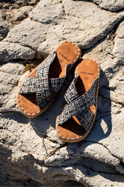by selvi Lukka Shoes Zeta Men's Colorful 2 Fabric Cross Linen Slippers
