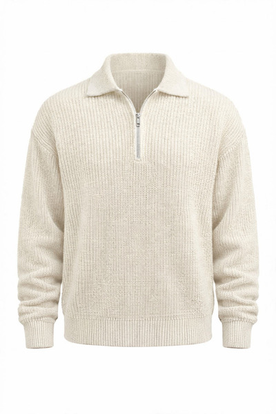 Valiberta Gibson Oversize Yarım Fermuar Gömlek Polo Yaka Selanik Örme Erkek T...