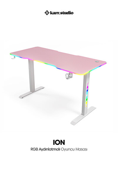 Karr Gaming Ion 25mm Rgb Aydınlatmalı Oyuncu Masası | Pembe Karbon Fiber Kaplama