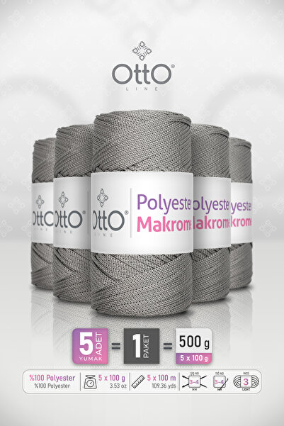 Otto Polyester Macrame - Medium Gray - 5-Pack - 2Mm/100Gr/100M - Supla, Acces...