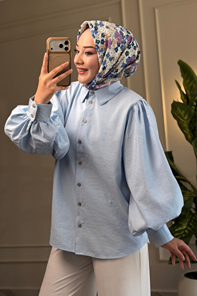 Suede Style 8199 - قميص أنيق ومريح بأكمام بالونية بلون الخوخ
