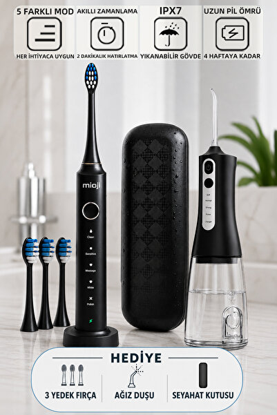 Mioji Oral B6 Care Şarj Edilebilir Diş Fırçası Siyah-(3 Yedek Başlık + Seyaha...