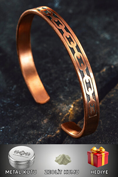 OSMANLI GÜMÜŞ Men's Women's Copper Bracelet - Chain Engraved Metal Box Quartz