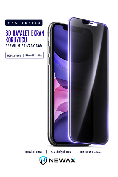 iPhone 12 Pro Max Uyumlu Hayalet Privacy 6D Tam Kaplayan 9H Temperli Cam Ekran Koruyucu