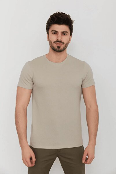 Cazador Men's Honeycomb Textured B. Collar T-shirt 4154 Beige