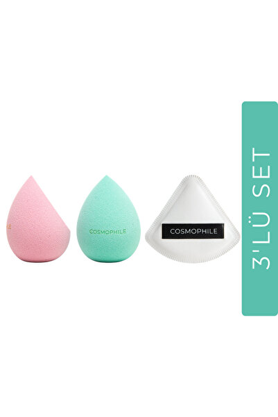 COSMOPHİLE 3'lü Makyaj Süngeri Seti – 2'li Ultra Soft Sünger + Üçgen Puff Pud...