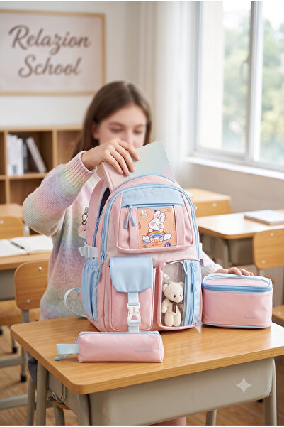 Relaxion Set of 3 Children's Primary School Bags with Pen Holder and Lunch Ba...