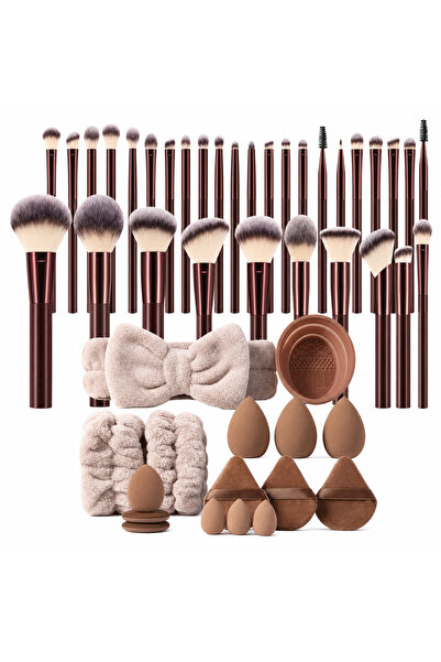 Arabest 40Pcs All In One Makeup Tool Set, Burgundy Brushes, Beauty Sponges, F...