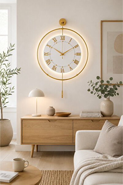 MetaQuartz Aksesuar Gold - Royal Kadran Exclusive - Pilli Led - 3 Pil ile gelir - Modern Metal Duvar Saati