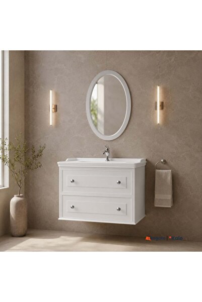 KALE Miro 100 Cm Mat Beyaz Banyo Dolabı Takımı