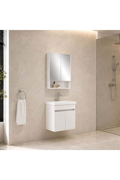 KALE Optimum 65 cm Set Beyaz (Lavabo + Dolap + Düz Ayna)