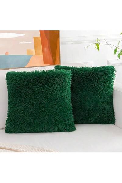 Choice 42x42cm dark green Pack of 2 Luxury Faux Fur Throw Pillow Cover Deluxe...