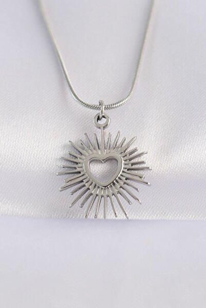 Inure Jewelry 316L سلسلة فولاذية فضية اللون قلادة بتصميم قلب الشمس