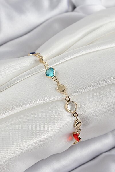 Inure Jewelry Brass Mixed Color Zircon Stone Gold Color Women's Bracelet