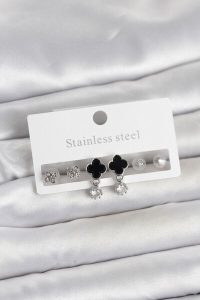 Inure Jewelry طقم أقراط نسائية من الفولاذ 316L باللون الفضي مع تفاصيل على شكل...