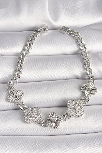Inure Jewelry النحاس الفضة اللون سلسلة البرسيم نموذج سوار المرأة