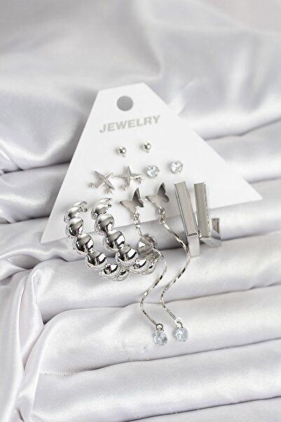 Inure Jewelry طقم أقراط نسائية من النحاس الفضي مكون من 6 قطع