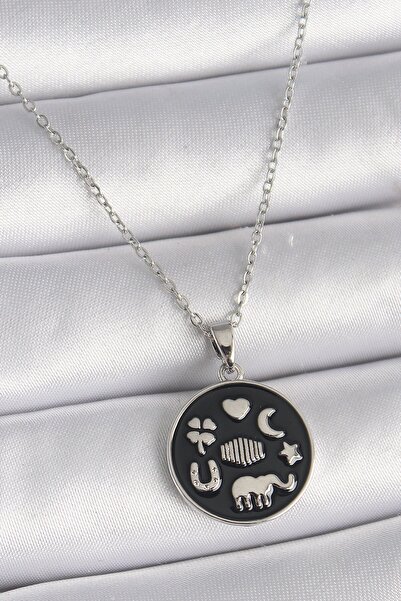 Inure Jewelry 316L Steel Silver Color Black Color Luck Necklace