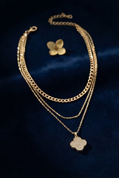 Inure Jewelry مجموعة قلادات نسائية مصنوعة من النحاس بلون ذهبي مع تفاصيل على ش...