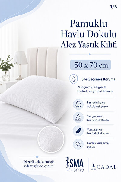 A Cadal Pamuklu Havlu Dokulu Alez Sıvı Geçirmez Yastık Kılıfı 50x70